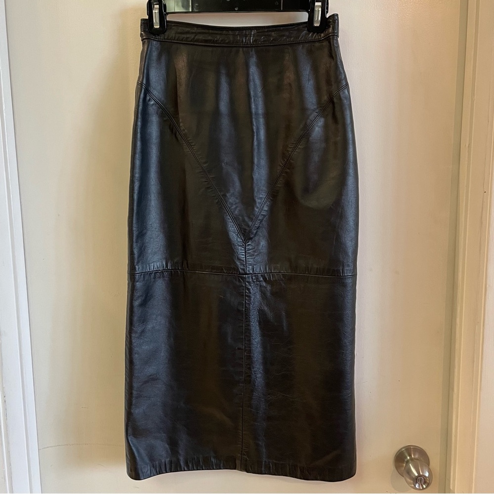 Vintage Real Leather Midi Skirt